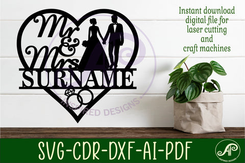 Mr and Mrs bride and groom design 2 heart Wedding sign SVG APInspireddesigns 