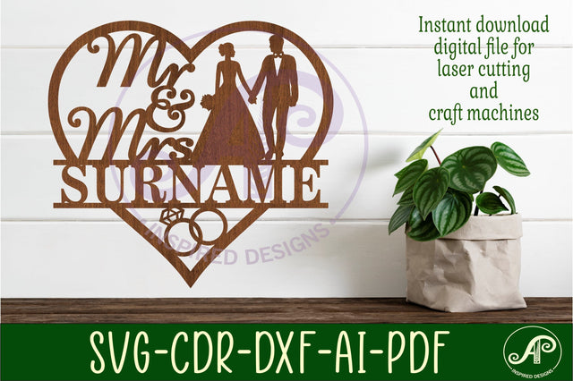 Mr and Mrs bride and groom design 2 heart Wedding sign SVG APInspireddesigns 