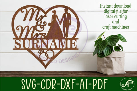 Mr and Mrs bride and groom design 2 heart Wedding sign SVG APInspireddesigns 