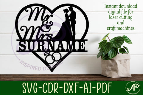 Mr and Mrs bride and groom heart Wedding personalized sign SVG APInspireddesigns 