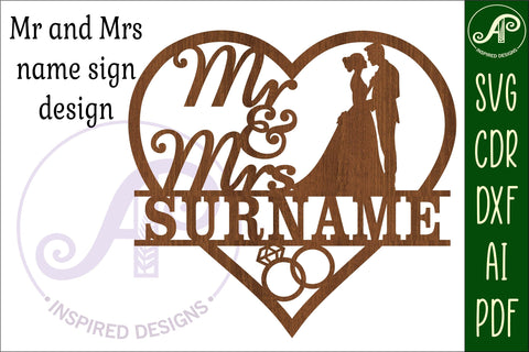 Mr and Mrs bride and groom heart Wedding personalized sign SVG APInspireddesigns 