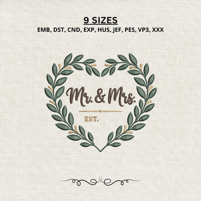 Mr and Mrs Embroidery Design – Wedding Heart Wreath Machine Embroidery File, Newlywed Couple Design, Wedding Anniversary Gift Embroidery/Applique DESIGNS PatternFeed8 