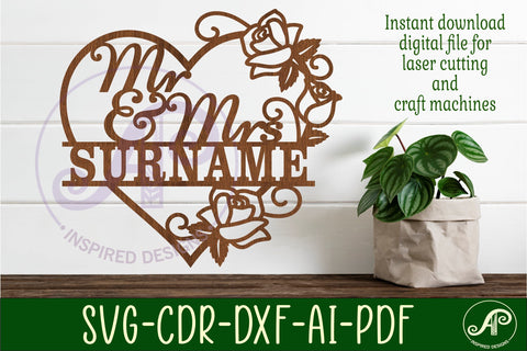 Mr and Mrs Floral rose heart Wedding personalized sign svg SVG APInspireddesigns 