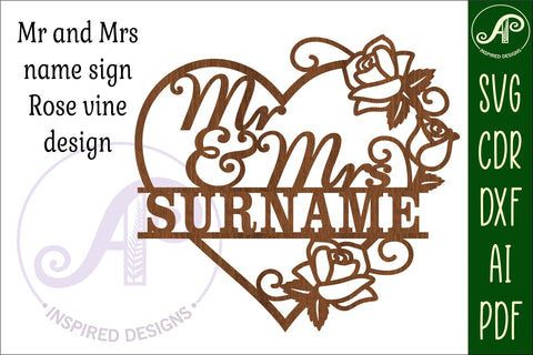 Mr and Mrs Floral rose heart Wedding personalized sign svg SVG APInspireddesigns 