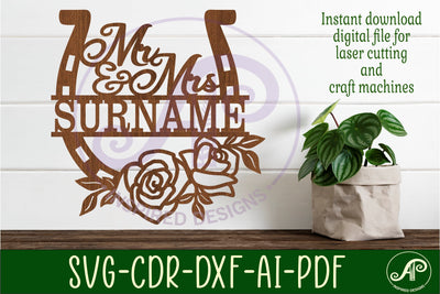 Mr and Mrs Rose horse shoe Wedding personalized sign SVG APInspireddesigns 