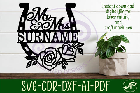 Mr and Mrs Rose horse shoe Wedding personalized sign SVG APInspireddesigns 