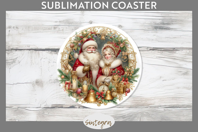 Mr and Mrs Santa Claus Christmas Round Coaster Sublimation Sublimation Sintegra 