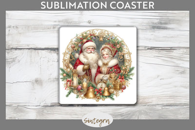 Mr and Mrs Santa Claus Christmas Square Coaster Sublimation Sublimation Sintegra 