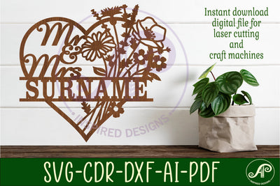 Mr and Mrs wild flower heart Wedding personalized sign svg SVG APInspireddesigns 