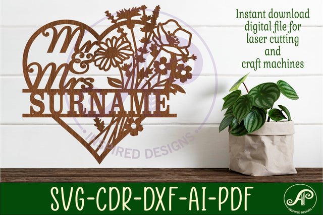 Mr and Mrs wild flower heart Wedding personalized sign svg SVG APInspireddesigns 