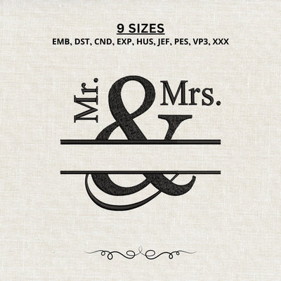 Mr & Mrs Split Monogram Embroidery Design – Wedding Couple Name Machine Embroidery File Embroidery/Applique DESIGNS PatternFeed8 