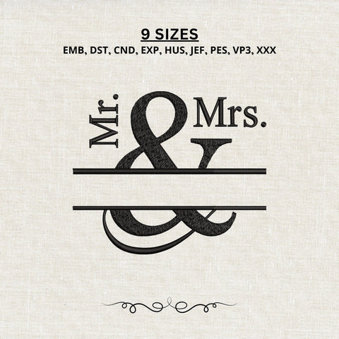 Mr & Mrs Split Monogram Embroidery Design – Wedding Couple Name Machine Embroidery File Embroidery/Applique DESIGNS PatternFeed8 