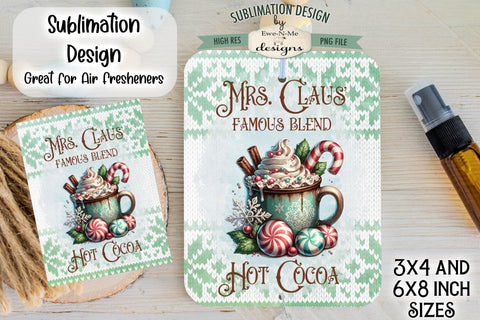 Mrs Claus Cocoa Mug | Rectangle Sublimation Air Freshener Design PNG Sublimation Ewe-N-Me Designs 