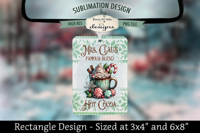 Mrs Claus Cocoa Mug | Rectangle Sublimation Air Freshener Design PNG Sublimation Ewe-N-Me Designs 