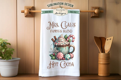 Mrs Claus Cocoa Vintage Mug Sublimation Towel Design PNG Sublimation Ewe-N-Me Designs 