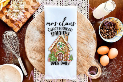 Mrs Claus Gingerbread Bakery Kitchen Towel Sublimation Jagonath Roy 