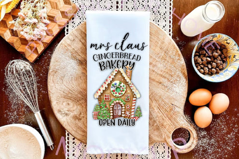 Mrs Claus Gingerbread Bakery Kitchen Towel Sublimation Jagonath Roy 