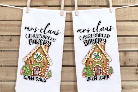 Mrs Claus Gingerbread Bakery Kitchen Towel Sublimation Jagonath Roy 