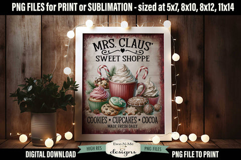 Mrs Claus Sweet Shoppe Sublimation Design | Vintage Sign PNG Sublimation Ewe-N-Me Designs 