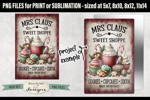 Mrs Claus Sweet Shoppe Sublimation Design | Vintage Sign PNG Sublimation Ewe-N-Me Designs 