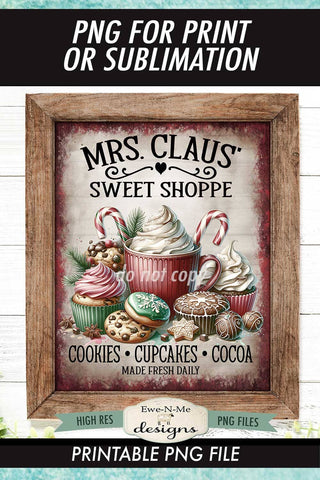 Mrs Claus Sweet Shoppe Sublimation Design | Vintage Sign PNG Sublimation Ewe-N-Me Designs 