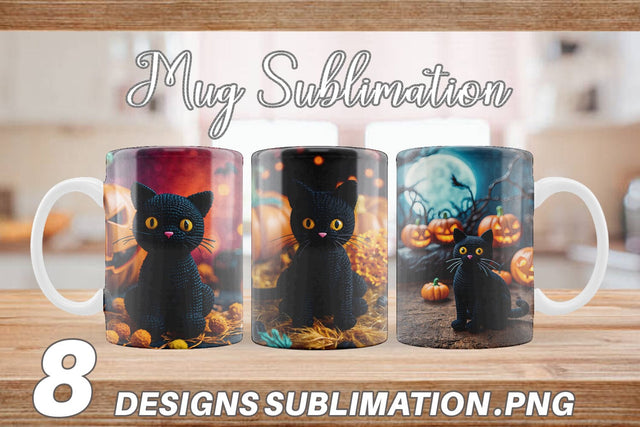Mug Black Cat Knitted Sublimation artnoy 