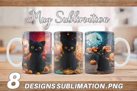 Mug Black Cat Knitted Sublimation artnoy 