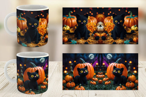 Mug Black Cat Knitted Sublimation artnoy 
