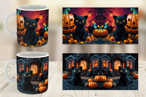 Mug Black Cat Knitted Sublimation artnoy 