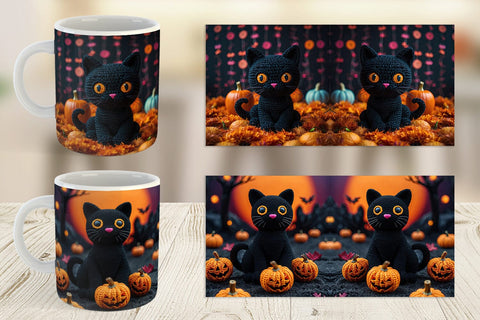 Mug Black Cat Knitted Sublimation artnoy 
