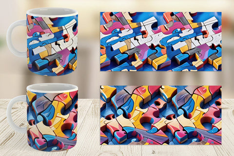 Mug Colorful Puzzles Pattern Sublimation artnoy 