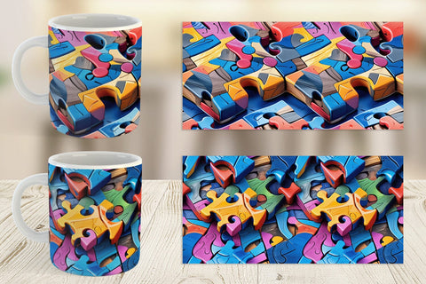 Mug Colorful Puzzles Pattern Sublimation artnoy 