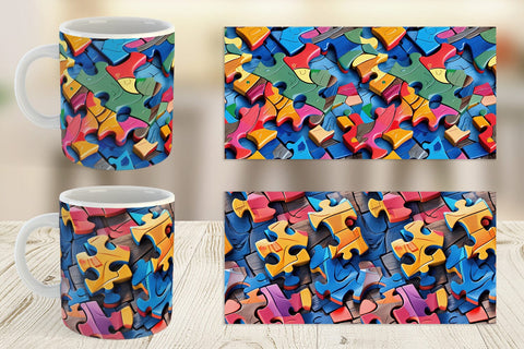 Mug Colorful Puzzles Pattern Sublimation artnoy 