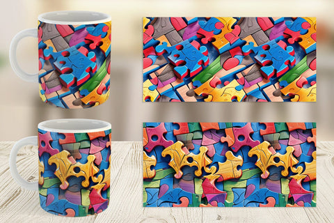 Mug Colorful Puzzles Pattern Sublimation artnoy 