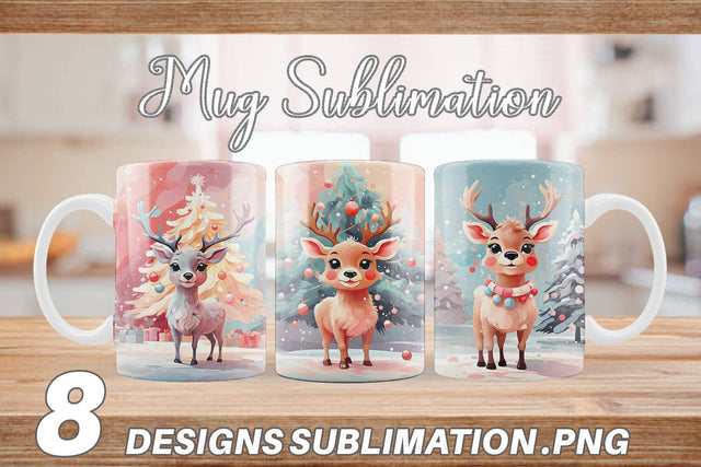 Mug Deer Christmas Painting Sublimation artnoy 