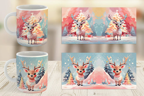 Mug Deer Christmas Painting Sublimation artnoy 