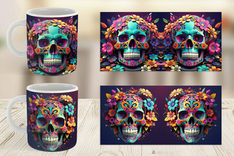 Mug Floral Skull Sublimation artnoy 