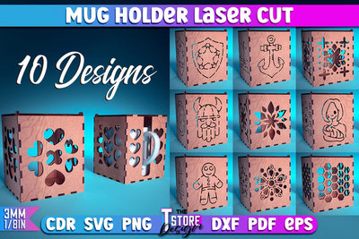 Mug Holder Design | Cup Box Laser Cut Design | CNC Files v.1 SVG The T Store Design 