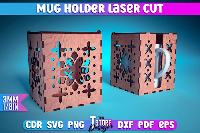 Mug Holder Design | Cup Box Laser Cut Design | CNC Files v.1 SVG The T Store Design 