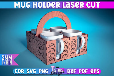 Mug Holder Design | Cup Box Laser Cut Design | CNC Files v.2 SVG The T Store Design 