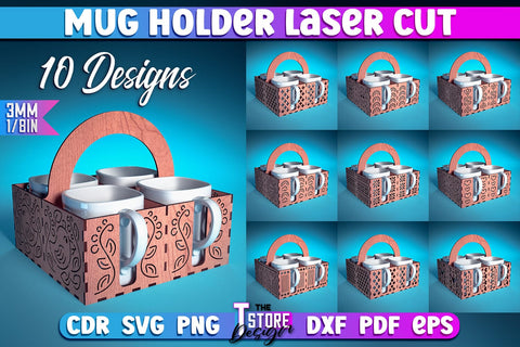 Mug Holder Design | Cup Box Laser Cut Design | CNC Files v.2 SVG The T Store Design 