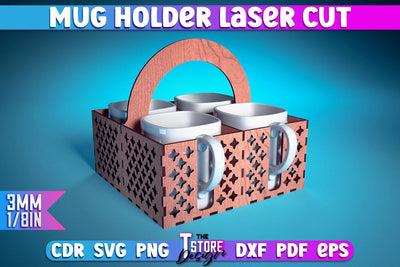 Mug Holder Design | Cup Box Laser Cut Design | CNC Files v.2 SVG The T Store Design 