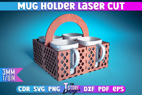 Mug Holder Design | Cup Box Laser Cut Design | CNC Files v.2 SVG The T Store Design 