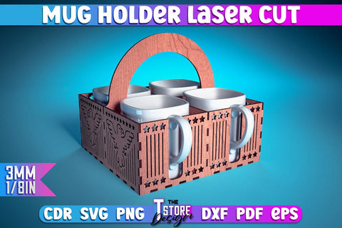 Mug Holder Design | Cup Box Laser Cut Design | CNC Files v.2 SVG The T Store Design 