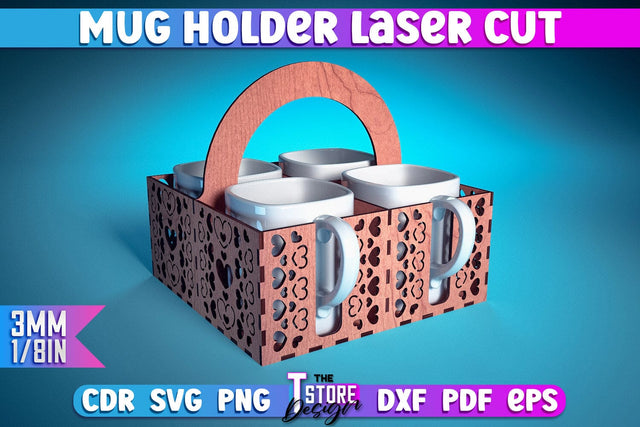Mug Holder Design | Cup Box Laser Cut Design | CNC Files v.2 SVG The T Store Design 
