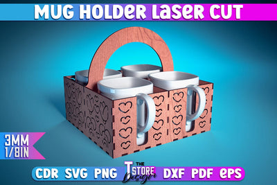 Mug Holder Design | Cup Box Laser Cut Design | CNC Files v.2 SVG The T Store Design 