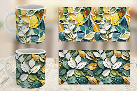 Mug Leaves Pattern Sublimation artnoy 