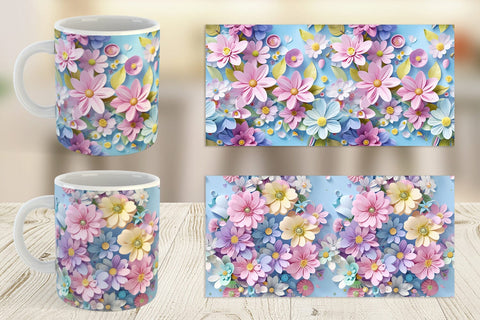 Mug Pastel Flowers Pattern Sublimation artnoy 