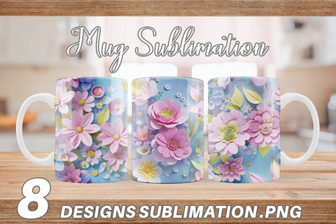 Mug Pastel Flowers Pattern Sublimation artnoy 