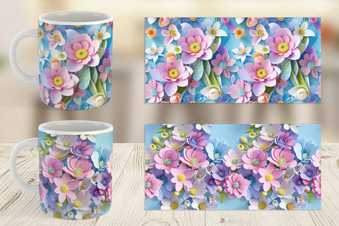 Mug Pastel Flowers Pattern Sublimation artnoy 